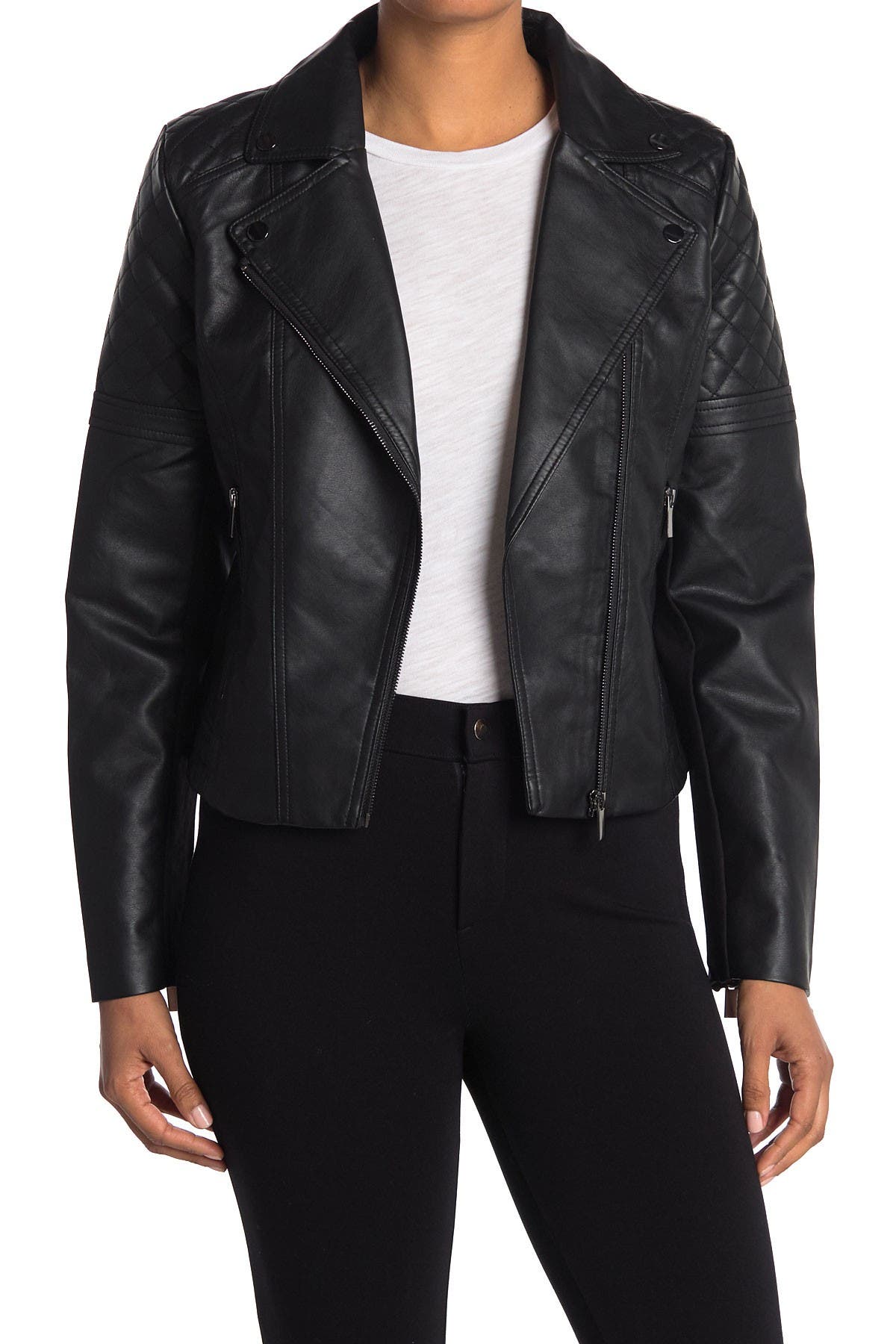 Vakkest Womens Cool Faux Leather Zipper Ruffle Slim Fit PU Moto Biker Jacket Outwear